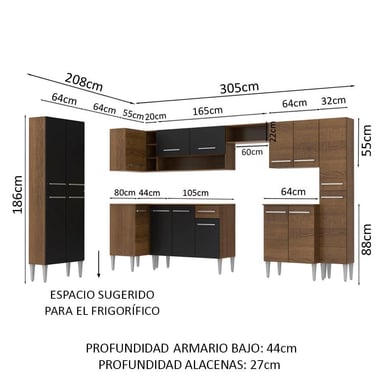 MUEBLE DE COCINA INTEGRAL DE ESQUINA EMILLY LIVE 513 CM - MARRÓN/NEGRO - 3