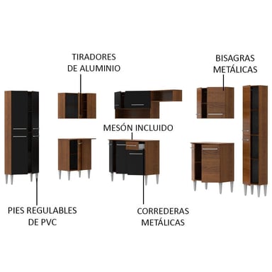 MUEBLE DE COCINA INTEGRAL DE ESQUINA EMILLY LIVE 513 CM - MARRÓN/NEGRO - 4