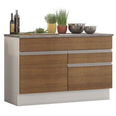 MUEBLE DE COCINA MADESA GLAMY 2 CAJONES 1 PUERTA Y 10 CM CON ENCIMERA BLANCO/MARRÓN