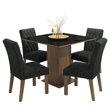 JUEGO COMEDOR MADESA 4 SILLAS NEGRO ANAJU OXFORD TABLERO MADERA Y CUBIERTA CRISTAL