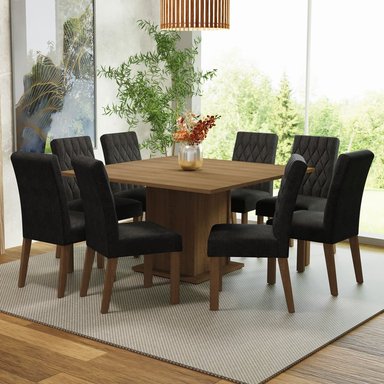 JUEGO COMEDOR MADESA 8 SILLAS NEGRO LEILA
