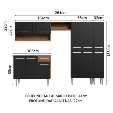 MUEBLE DE COCINA INTEGRAL EMILLY 261 CM 02 - MARRÓN/NEGRO - 3