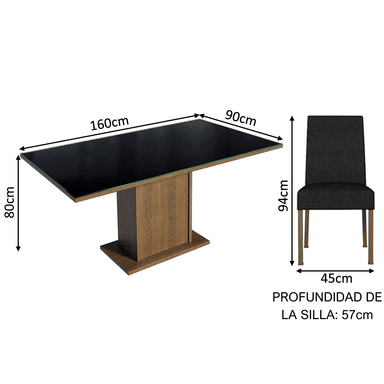 JUEGO COMEDOR MADESA 6 SILLAS NEGRO ALEXIS MARRÓN OXFORD - 2