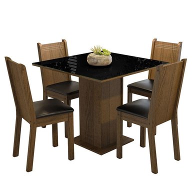 JUEGO DE COMEDOR PERLA CON 4 SILLAS - MARRÓN/NEGRO