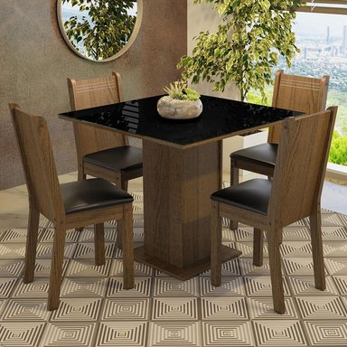 JUEGO DE COMEDOR PERLA CON 4 SILLAS - MARRÓN/NEGRO - 2