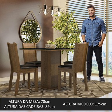 JUEGO DE COMEDOR PERLA CON 4 SILLAS - MARRÓN/NEGRO - 4