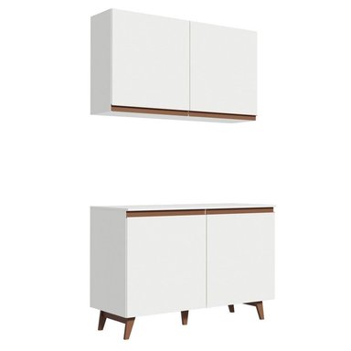 KIT 2 MUEBLES DE COCINA ALACENA Y MOSTRADOR REIMS 120 CM - BLANCO