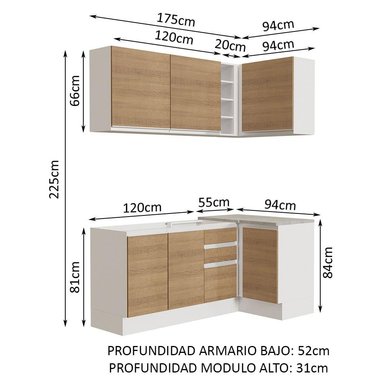 MUEBLE DE COCINA MADESA GLAMY INTEGRAL ESQUINERO 269 CM BLANCO/MARRÓN 01 - 2