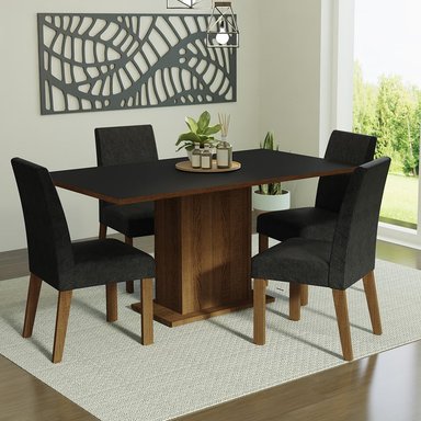 JUEGO COMEDOR MADESA 4 SILLAS NEGRO KEILA MARRÓN OXFORD