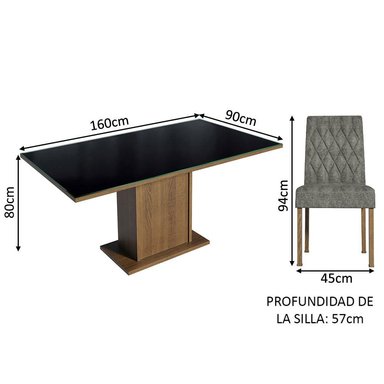 JUEGO COMEDOR MADESA 6 SILLAS MARRÓN GEÓRGIA NEGRO PLATA - 3
