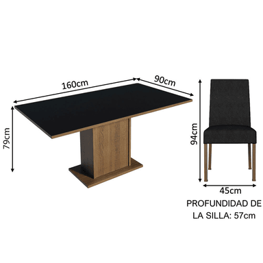JUEGO COMEDOR MADESA 6 SILLAS NEGRO RENATA MARRÓN OXFORD - 2