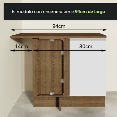 MUEBLE DE COCINA MADESA GLAMY ESQUINERO 1 PUERTA 94 CM MARRÓN/BLANCO - 5