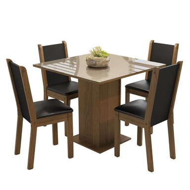 JUEGO DE COMEDOR TIFANI CON 4 SILLAS - MARRÓN/CREMA/NEGRO - 1