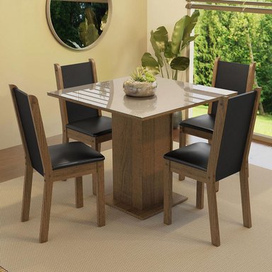 JUEGO DE COMEDOR TIFANI CON 4 SILLAS - MARRÓN/CREMA/NEGRO - 2