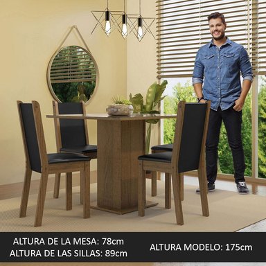 JUEGO DE COMEDOR TIFANI CON 4 SILLAS - MARRÓN/CREMA/NEGRO - 5