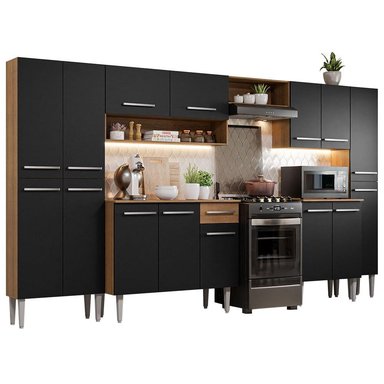 MUEBLE DE COCINA INTEGRAL EMILLY JOY 325 CM - MARRÓN/NEGRO