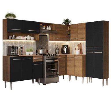 MUEBLE DE COCINA INTEGRAL DE ESQUINA EMILLY 417 CM 02 - MARRÓN/NEGRO/MARRÓN - 1