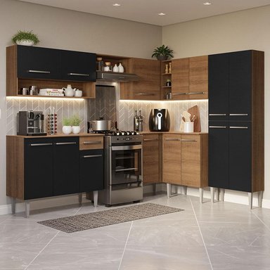 MUEBLE DE COCINA INTEGRAL DE ESQUINA EMILLY 417 CM 02 - MARRÓN/NEGRO/MARRÓN - 2