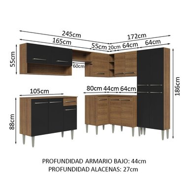 MUEBLE DE COCINA INTEGRAL DE ESQUINA EMILLY 417 CM 02 - MARRÓN/NEGRO/MARRÓN - 3