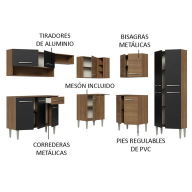 MUEBLE DE COCINA INTEGRAL DE ESQUINA EMILLY 417 CM 02 - MARRÓN/NEGRO/MARRÓN - 4