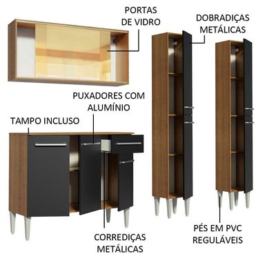 MUEBLE DE COCINA MADESA EMILLY INTEGRAL VOICE 169 CM MARRÓN/NEGRO 06 - 4