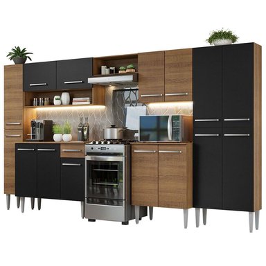 MUEBLE DE COCINA INTEGRAL EMILLY 325 CM 02 - MARRÓN/NEGRO/MARRÓN - 1