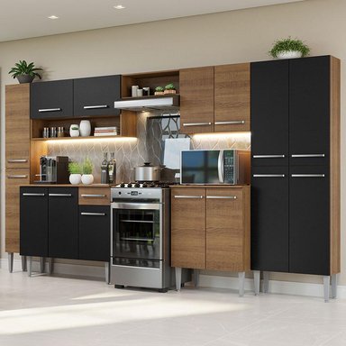 MUEBLE DE COCINA INTEGRAL EMILLY 325 CM 02 - MARRÓN/NEGRO/MARRÓN - 2