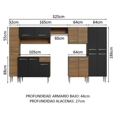 MUEBLE DE COCINA INTEGRAL EMILLY 325 CM 02 - MARRÓN/NEGRO/MARRÓN - 3