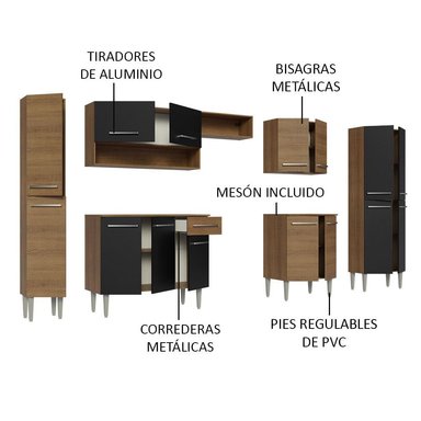 MUEBLE DE COCINA INTEGRAL EMILLY 325 CM 02 - MARRÓN/NEGRO/MARRÓN - 4
