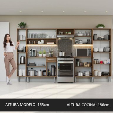 MUEBLE DE COCINA INTEGRAL EMILLY 325 CM 02 - MARRÓN/NEGRO/MARRÓN - 5