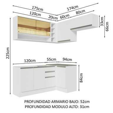MUEBLE DE COCINA MADESA GLAMY INTEGRAL ESQUINERO 349 CM BLANCO 06 - 3