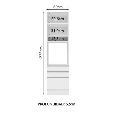 MUEBLE DE COCINA MADESA GLAMY 3 CAJONES TORRE PARA HORNOS 1 PUERTA Y 60 CM BLANCO - 4