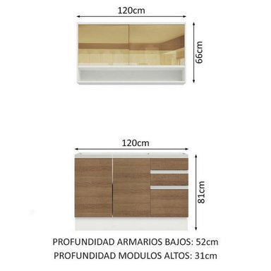 MUEBLE DE COCINA INTEGRAL GLAMY 120 CM 02 - BLANCO/MARRÓN - 3