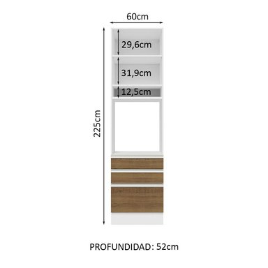 MUEBLE DE COCINA MADESA GLAMY 3 CAJONES TORRE PARA HORNOS 1 PUERTA Y 60 CM BLANCO/MARRÓN - 3