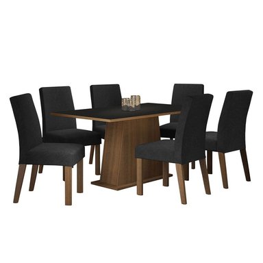 JUEGO DE COMEDOR LUCIANA CON 6 SILLAS - MARRÓN/NEGRO/OXFORD