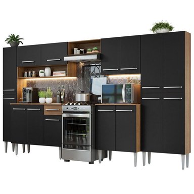 MUEBLE DE COCINA INTEGRAL EMILLY 325 CM 02 - MARRÓN/NEGRO