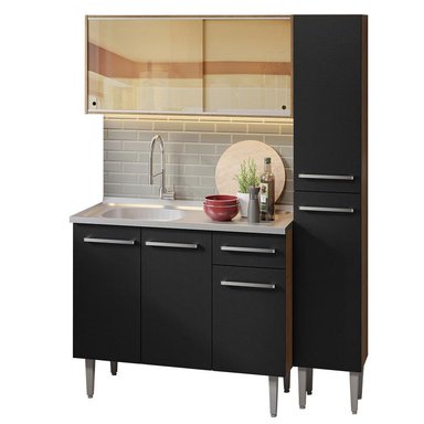 MUEBLE DE COCINA MADESA EMILLY INTEGRAL 137CM CON FREGADERO MARRÓN/NEGRO 08