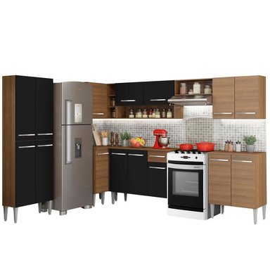 MUEBLE DE COCINA INTEGRAL DE ESQUINA EMILLY MOON 481 CM - MARRÓN/NEGRO - 1