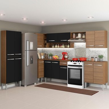 MUEBLE DE COCINA INTEGRAL DE ESQUINA EMILLY MOON 481 CM - MARRÓN/NEGRO - 2
