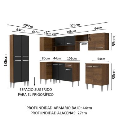 MUEBLE DE COCINA INTEGRAL DE ESQUINA EMILLY MOON 481 CM - MARRÓN/NEGRO - 3