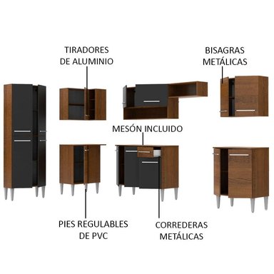 MUEBLE DE COCINA INTEGRAL DE ESQUINA EMILLY MOON 481 CM - MARRÓN/NEGRO - 4