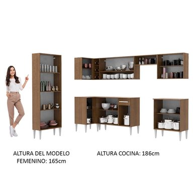 MUEBLE DE COCINA INTEGRAL DE ESQUINA EMILLY MOON 481 CM - MARRÓN/NEGRO - 5