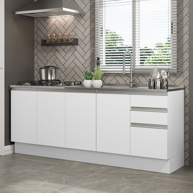 KIT MADESA GLAMY 3 CAJONES 2 MUEBLES DE COCINA 4 PUERTAS Y 200 CM BLANCO