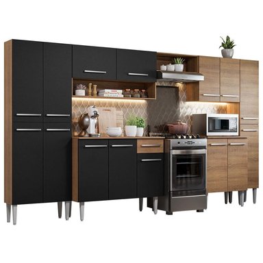 MUEBLE DE COCINA INTEGRAL EMILLY JOY 325 CM - MARRÓN/NEGRO/MARRÓN