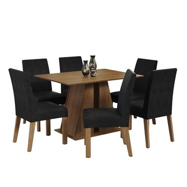 JUEGO COMEDOR MADESA 6 SILLAS NEGRO CHERYL MARRÓN OXFORD