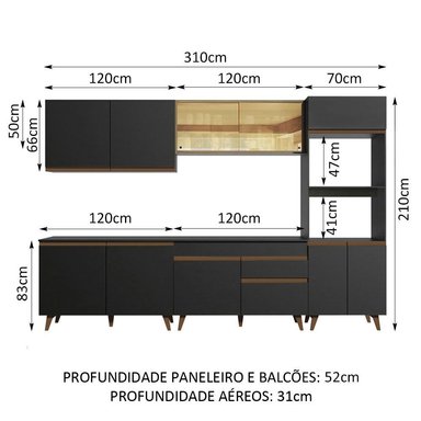 MUEBLE DE COCINA MADESA REIMS INTEGRAL 310 CM NEGRO/MARRÓN 01 - 3