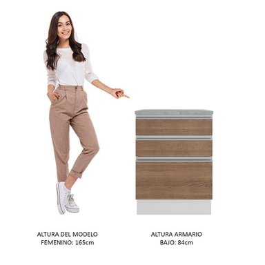 MUEBLE DE COCINA MADESA GLAMY 3 CAJONES 60 CM BLANCO/MARRÓN - 5