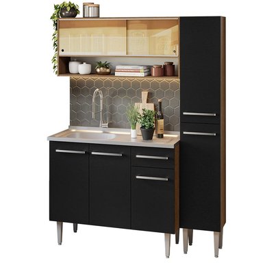 MUEBLE DE COCINA MADESA EMILLY INTEGRAL 137CM CON FREGADERO MARRÓN/NEGRO 10