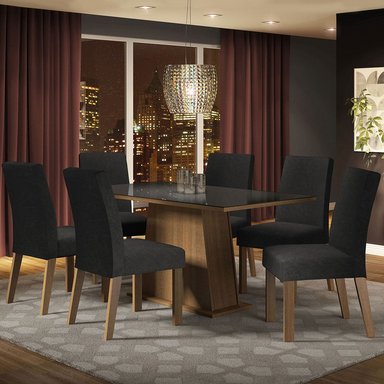 JUEGO COMEDOR MADESA 6 SILLAS NEGRO PATRICIA MARRÓN OXFORD