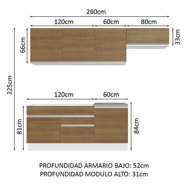 MUEBLE DE COCINA MADESA GLAMY INTEGRAL 260 CM BLANCO/MARRÓN 03 - 3